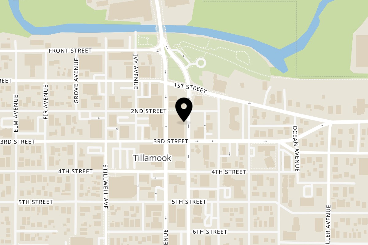 Map showing the location of Rendezvous Bar & Grill on 214 Pacific Ave in Tillamook
